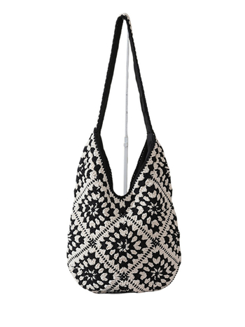 Horgolt Tote táska, városi egyszerű stílus, pamut anyag, függőleges négyzet alakú forma, mágneses zár, belső telefontartó zseb