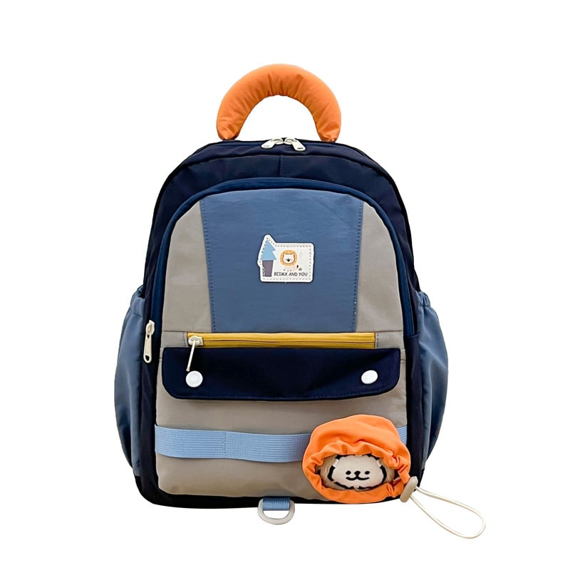 Dječji ruksak za školu s cartoon patchwork dizajnom, unisex, najlon materijal, prozračan, funkcija smanjenja opterećenja, naramenice s zračnim jastučićem, uzorak slova, XYF2242