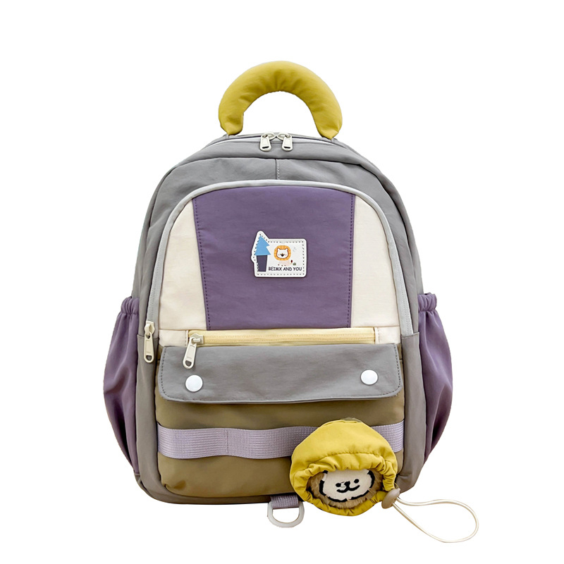 Dječji ruksak za školu s cartoon patchwork dizajnom, unisex, najlon materijal, prozračan, funkcija smanjenja opterećenja, naramenice s zračnim jastučićem, uzorak slova, XYF2242