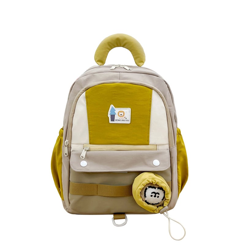 Dječji ruksak za školu s cartoon patchwork dizajnom, unisex, najlon materijal, prozračan, funkcija smanjenja opterećenja, naramenice s zračnim jastučićem, uzorak slova, XYF2242