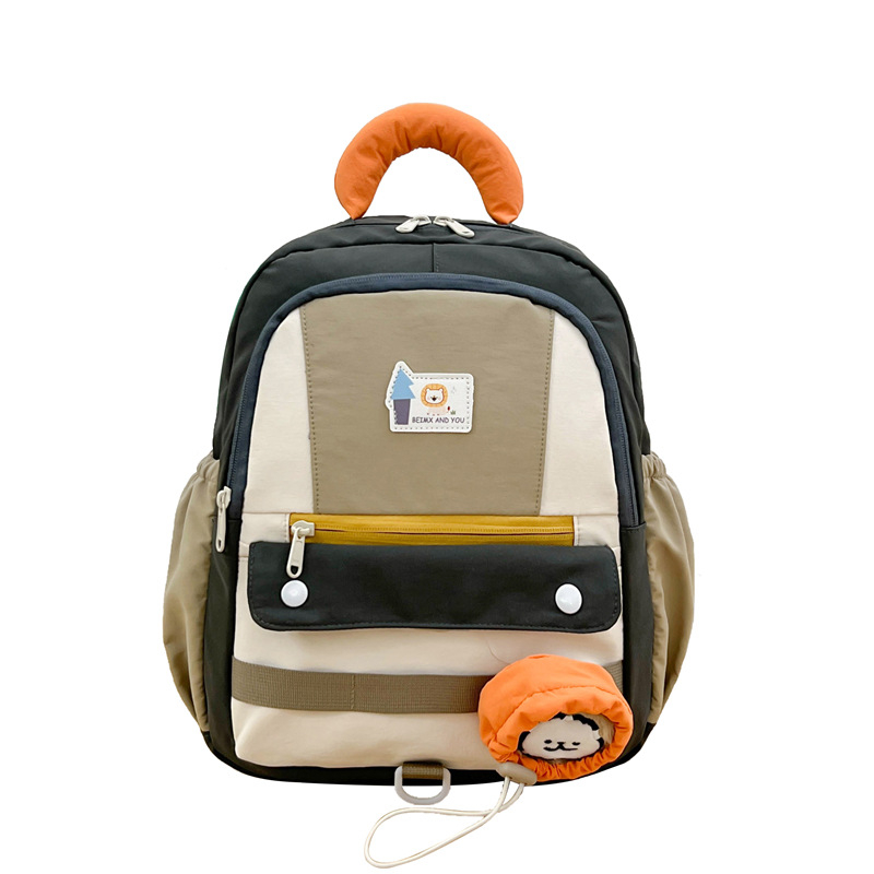 Dječji ruksak za školu s cartoon patchwork dizajnom, unisex, najlon materijal, prozračan, funkcija smanjenja opterećenja, naramenice s zračnim jastučićem, uzorak slova, XYF2242