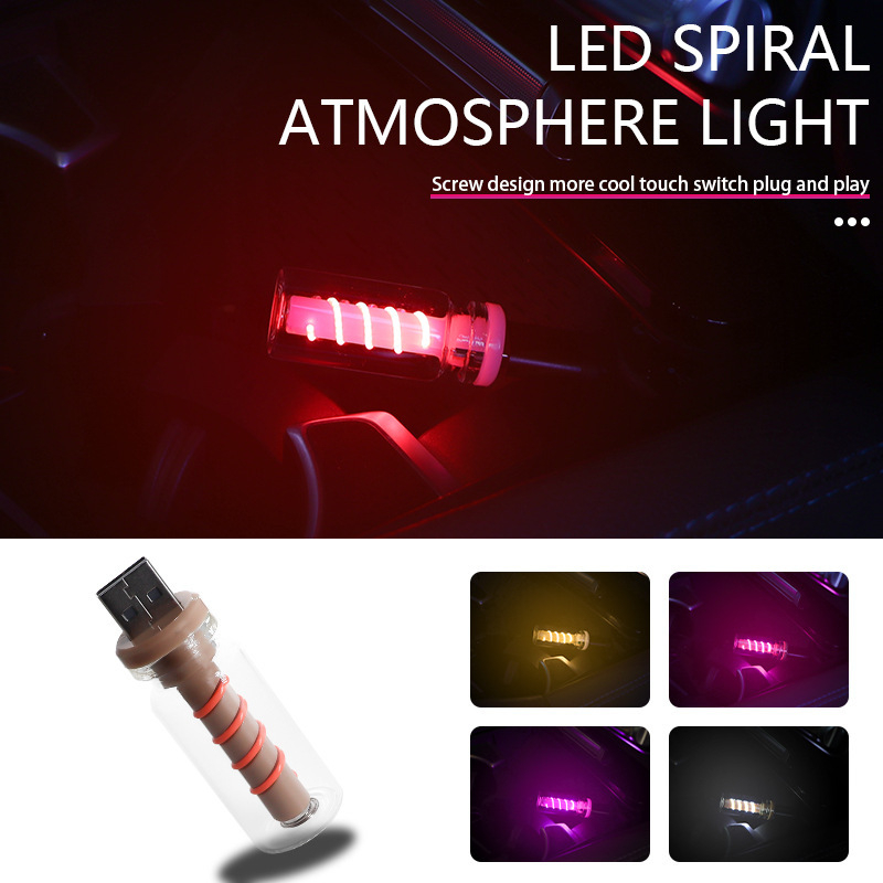 Unutarnja automobilska ambijentalna svjetlost — noćna svjetiljka od spiralne staklene boce, USB dodirna kontrola, 5V 5W, staklena vlakna, ugradbena instalacija