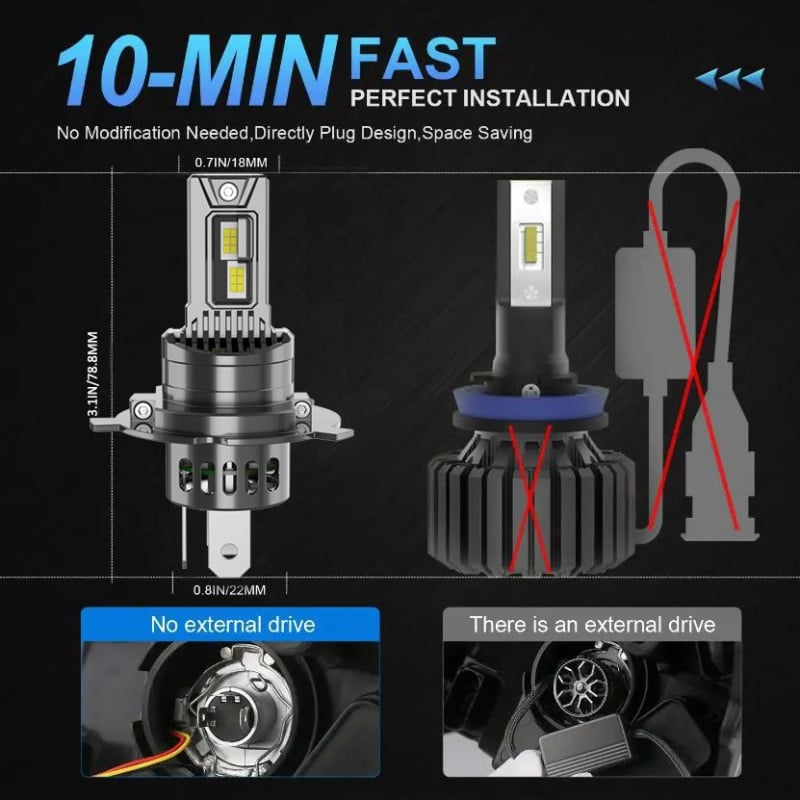 LED automobilske prednje LED svjetla s direktnim priključkom, visoki i niski snop, kompatibilni s H1 H3 H4 H7 H8 H9 H11 HB3 HB4 9005 9006 9012, 12V, 30W, 28000 lm, IP68