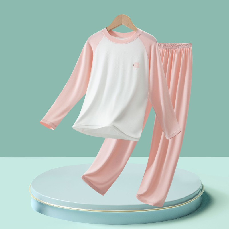Set de pijamale pentru copii cu mâneci lungi și pantaloni lungi, viscoză respirabilă 95%, țesătură tratată moale, pentru toate sezoanele