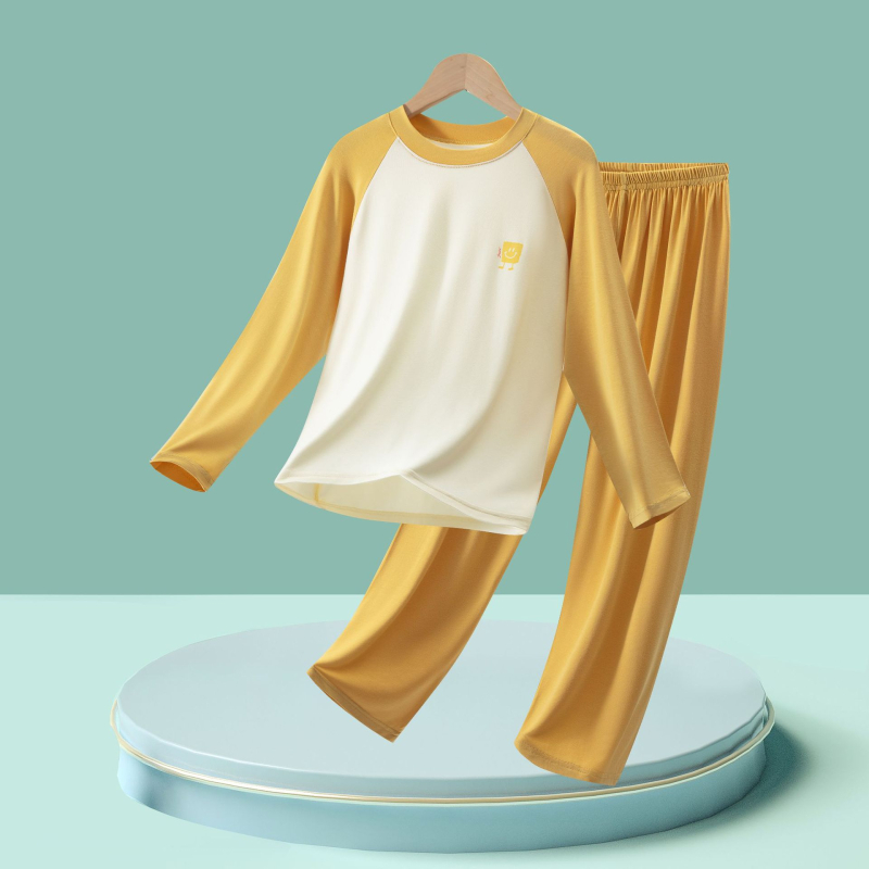 Set de pijamale pentru copii cu mâneci lungi și pantaloni lungi, viscoză respirabilă 95%, țesătură tratată moale, pentru toate sezoanele