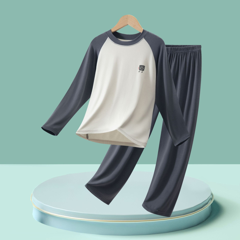 Set de pijamale pentru copii cu mâneci lungi și pantaloni lungi, viscoză respirabilă 95%, țesătură tratată moale, pentru toate sezoanele