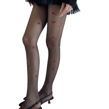 Izuzetno tanke čarape-pantyhose s džakardom od jagoda, mliječno bijele boje, prozirne i vizualno vitke za žene