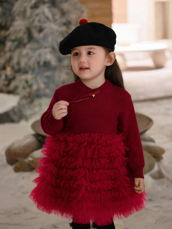 Рокля в стил принцеса с пухкава пола, 100% полиестер, за момичета 3–8 г., Зима 2025