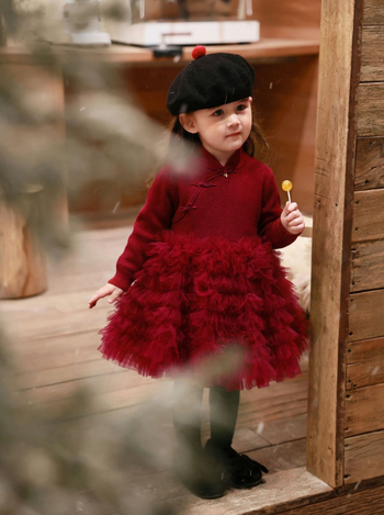 Рокля в стил принцеса с пухкава пола, 100% полиестер, за момичета 3–8 г., Зима 2025