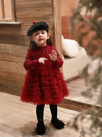 Рокля в стил принцеса с пухкава пола, 100% полиестер, за момичета 3–8 г., Зима 2025