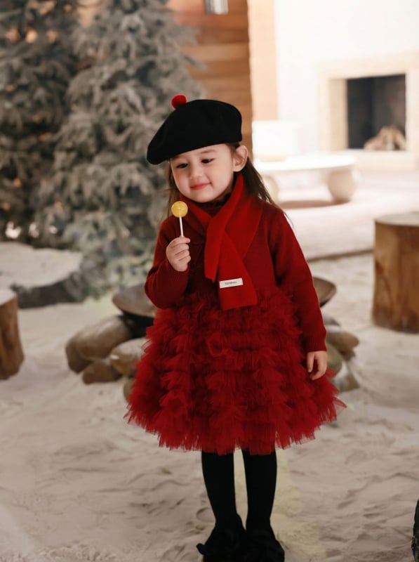 Рокля в стил принцеса с пухкава пола, 100% полиестер, за момичета 3–8 г., Зима 2025