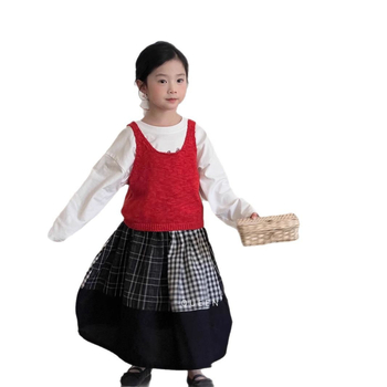 Детска пола А-линия с еластична талия, клетъчен принт, средна дължина, полиестерова материя (95%+), за деца на възраст 1–3 години