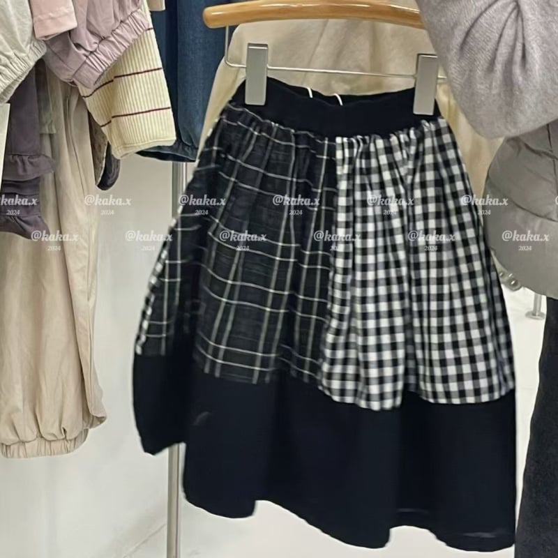 Детска пола А-линия с еластична талия, клетъчен принт, средна дължина, полиестерова материя (95%+), за деца на възраст 1–3 години