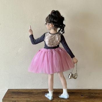 Принцес стил детска пухкава мрежеста пола, пролет 2025, полиестерна материя, 60% полиестер съдържание, за момичета