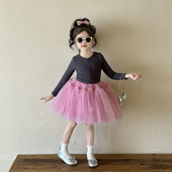 Принцес стил детска пухкава мрежеста пола, пролет 2025, полиестерна материя, 60% полиестер съдържание, за момичета