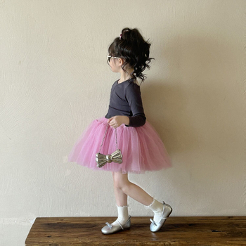 Принцес стил детска пухкава мрежеста пола, пролет 2025, полиестерна материя, 60% полиестер съдържание, за момичета