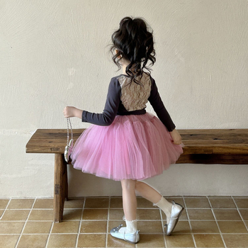Принцес стил детска пухкава мрежеста пола, пролет 2025, полиестерна материя, 60% полиестер съдържание, за момичета