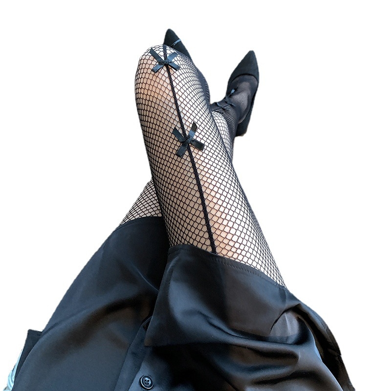 Ženske mrežaste čarape s mašnicom, tanke, bez šavova, nylon 20D (Nylon, Mašnica, 20D, Bez šavova, Prozračnost)