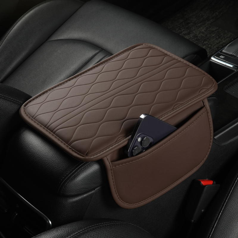 Kožni jastučić za naslon za ruke u automobilu, reljefni uzorak, jednostruki sloj, univerzalna prilagodba, dimenzije 30×20×1,6 cm