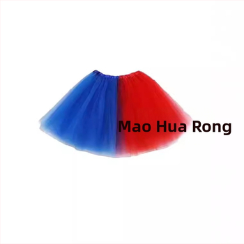 Детска пола тюл с американски флаг и звездна апликация, 3 слоя и плисиран модел, от полиестер, за възраст 3–8 години