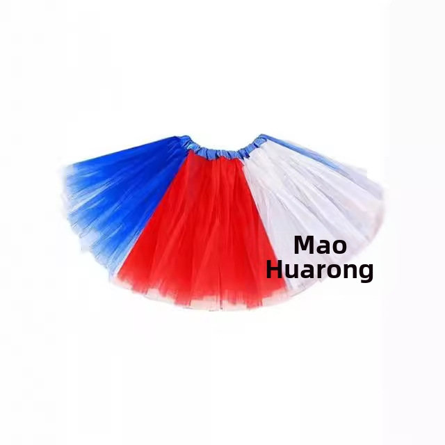 Детска пола тюл с американски флаг и звездна апликация, 3 слоя и плисиран модел, от полиестер, за възраст 3–8 години