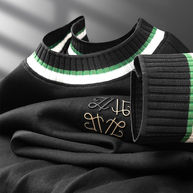 Muška slim-fit dugi rukavi majica s okruglim izrezom, tkanina od pamuk-mješavine, jacquard geometrijski uzorak, prozračna i odvodi vlagu