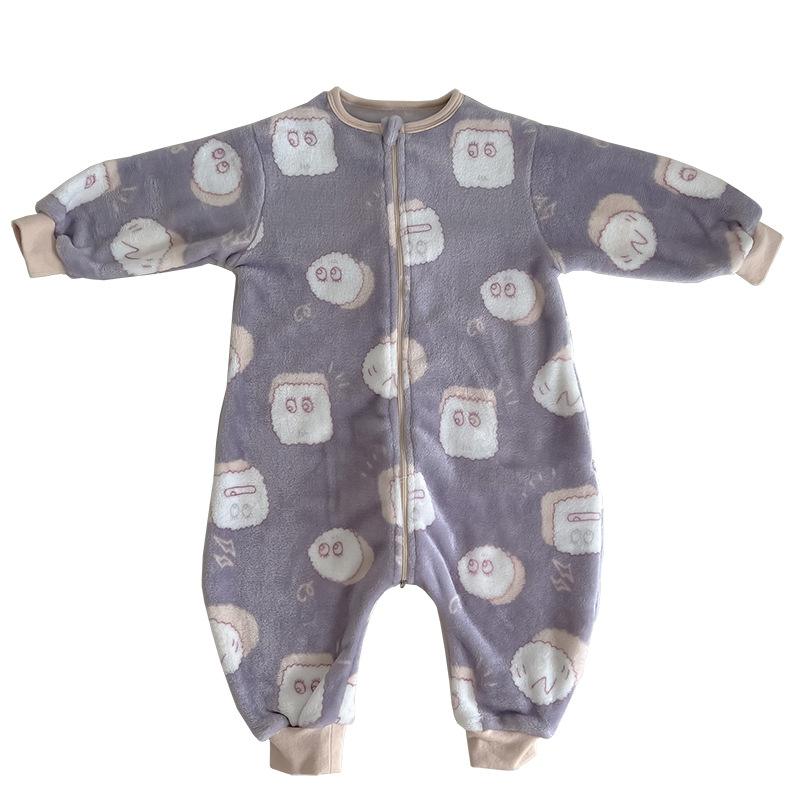 Zimski flanelni dječji onesie s motivom crtanog lika, stil spavaćeg vreća s odvojenim nogama, podstava od koralnog flisa
