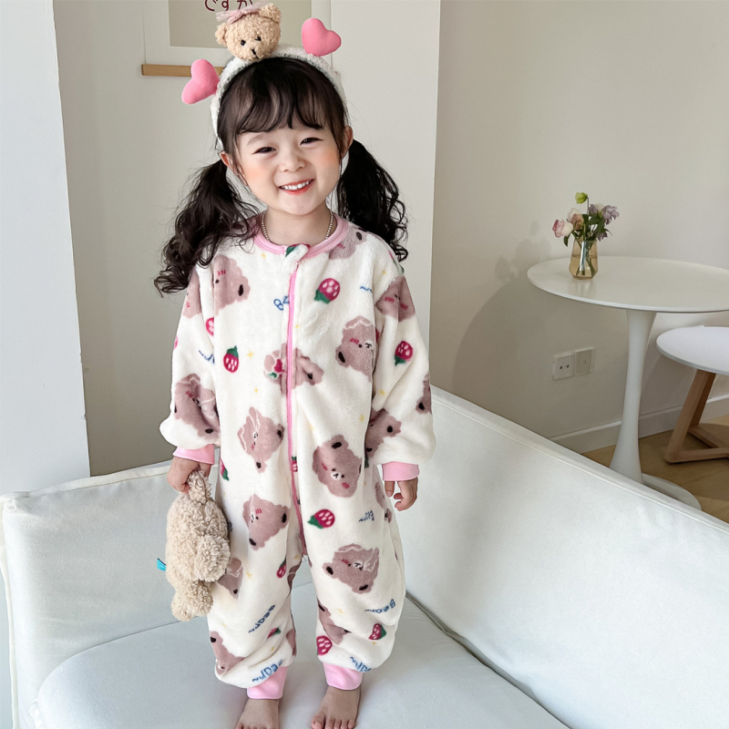 Zimski flanelni dječji onesie s motivom crtanog lika, stil spavaćeg vreća s odvojenim nogama, podstava od koralnog flisa