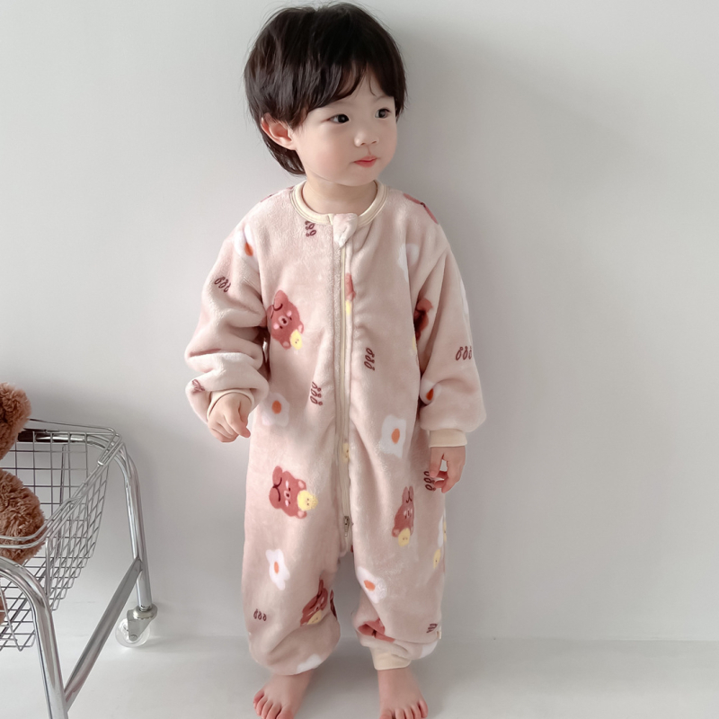 Zimski flanelni dječji onesie s motivom crtanog lika, stil spavaćeg vreća s odvojenim nogama, podstava od koralnog flisa