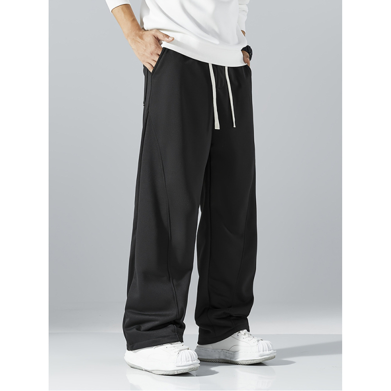 Pantaloni casual drepți pentru bărbați, poliester, talie medie, închidere cu șiret, lungi