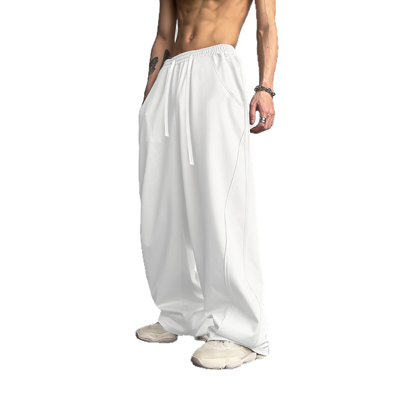 Pantaloni casual drepți pentru bărbați, poliester, talie medie, închidere cu șiret, lungi