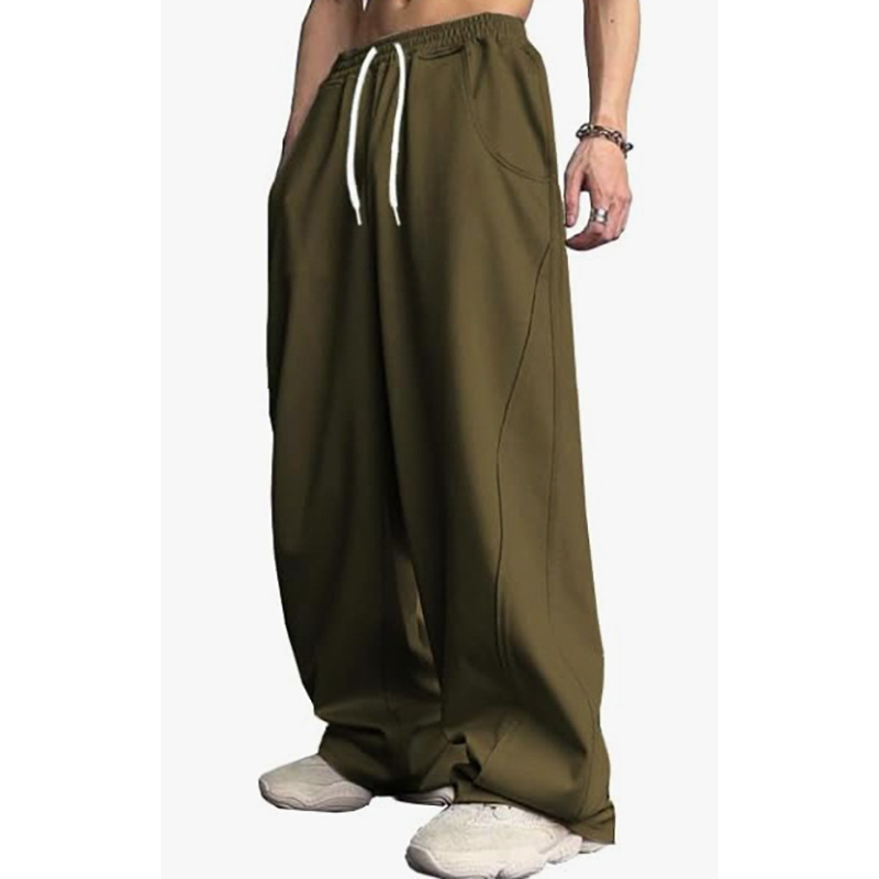 Pantaloni casual drepți pentru bărbați, poliester, talie medie, închidere cu șiret, lungi