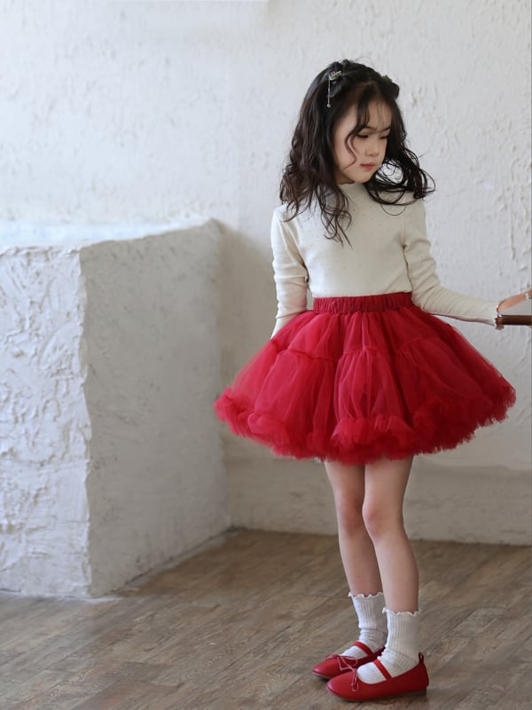 Принцесова мрежеста пухкава пола за момичета (марля тъкан, полиестер 50%, подплата памук, възраст 3–8 г)