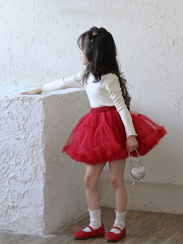 Принцесова мрежеста пухкава пола за момичета (марля тъкан, полиестер 50%, подплата памук, възраст 3–8 г)