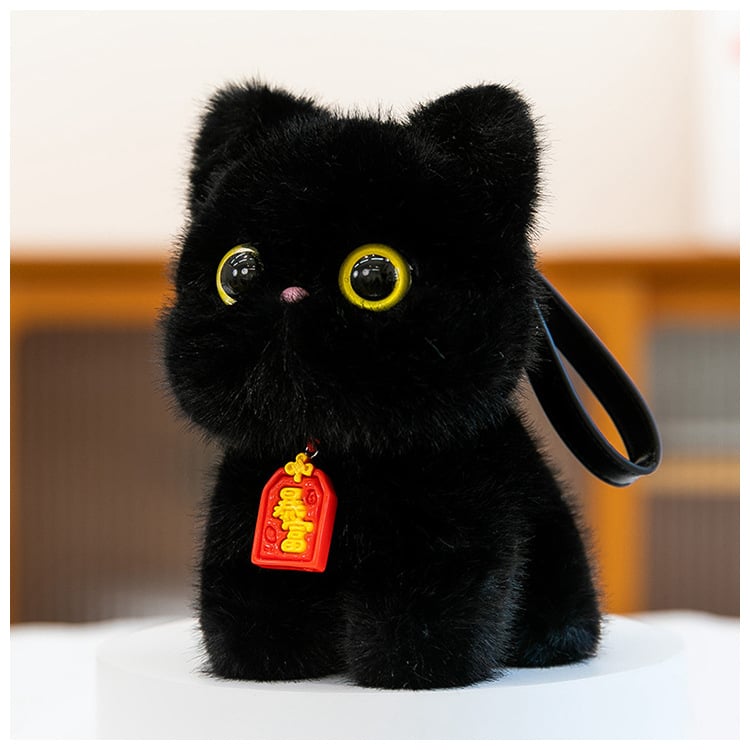 Плюшено бюро‑приятелче с ключодържател — котка, къса плюш, пълнеж PP памук, за възраст 14+