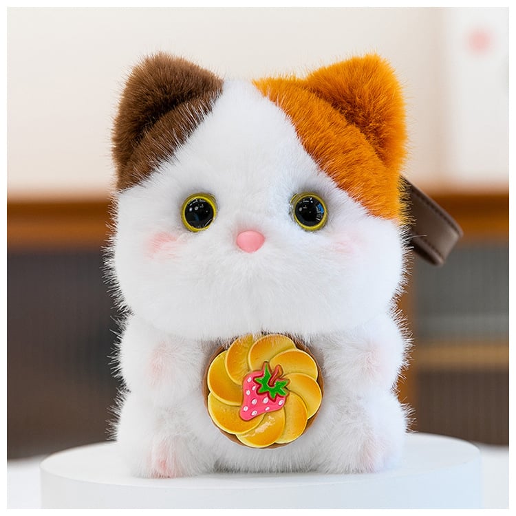 Плюшено бюро‑приятелче с ключодържател — котка, къса плюш, пълнеж PP памук, за възраст 14+