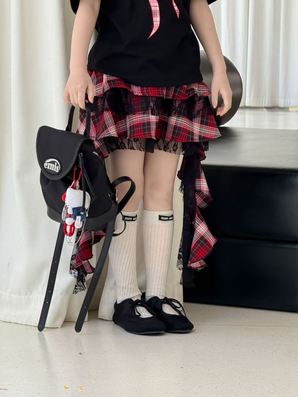 Fustă pentru fete, plisată cu dantelă, model pătrățos, bumbac 80%, pentru copii 3–8 ani, vară 2025