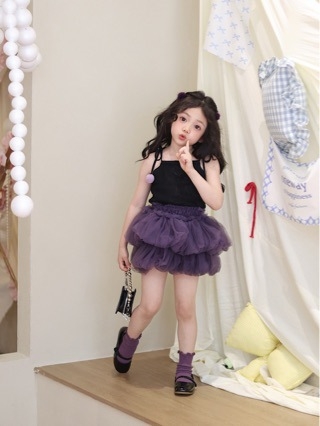 Fustă pentru fetițe, stil dulce, fustă tip cake din tul plasa nylon, țesătură principală poliester