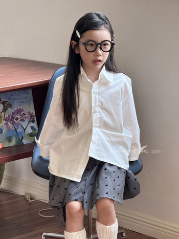 Детска пола в корейски стил, миди с асиметричен силует, памук 80%