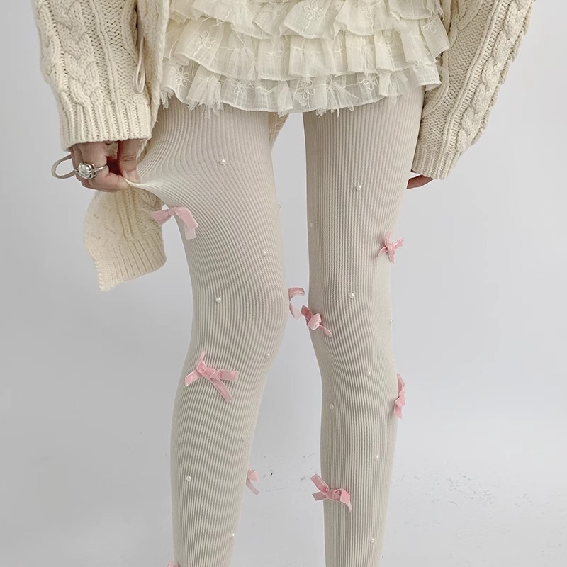 Dresuri din bumbac cu model fundă, modelare și anti-fricțiune, grosime medie, pentru femei 18-40 ani, iarnă primăvară toamnă