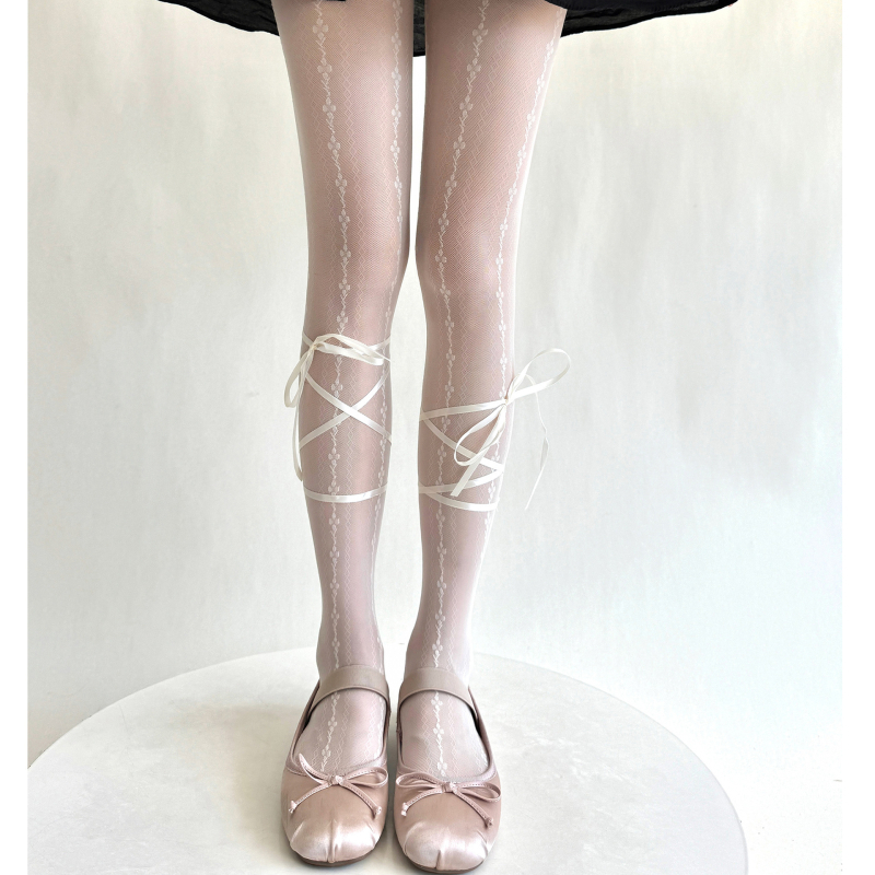 Șosete cu bretele, model cu trifoi cu patru foi, stil balet, ultra-subțiri, modelare, poliester 70-80%
