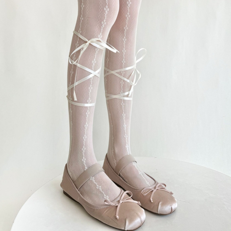 Șosete cu bretele, model cu trifoi cu patru foi, stil balet, ultra-subțiri, modelare, poliester 70-80%