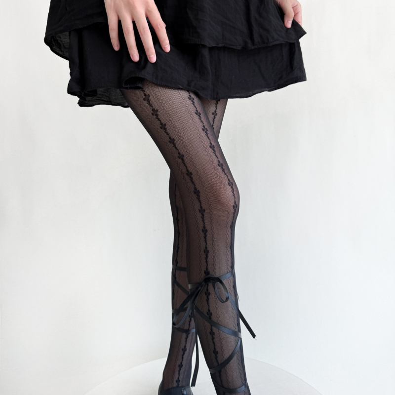 Șosete cu bretele, model cu trifoi cu patru foi, stil balet, ultra-subțiri, modelare, poliester 70-80%