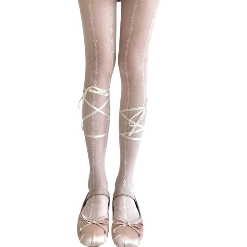 Șosete cu bretele, model cu trifoi cu patru foi, stil balet, ultra-subțiri, modelare, poliester 70-80%