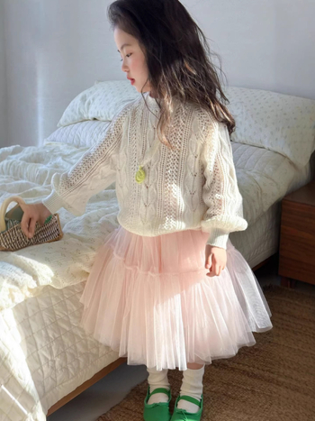 Детска пола в корейски стил, пухкава пола с мрежеста материя и съдържание памук, безопасност клас B, за момичета 3–8 г, пролет 2026