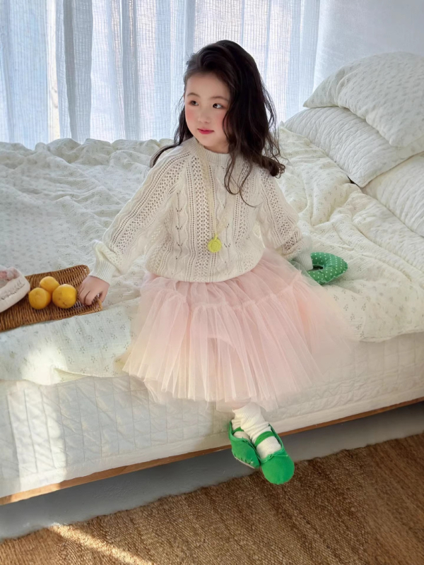 Детска пола в корейски стил, пухкава пола с мрежеста материя и съдържание памук, безопасност клас B, за момичета 3–8 г, пролет 2026