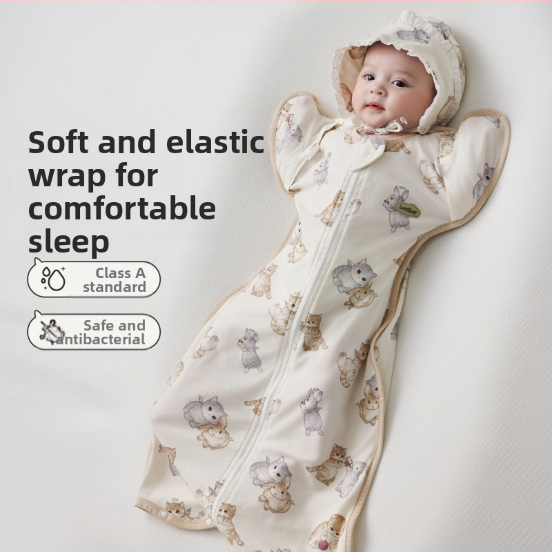 Sac de dormit bebe tip cocoon, nou-născuți 0–1 ani, bumbac, 80 cm, model cu animale