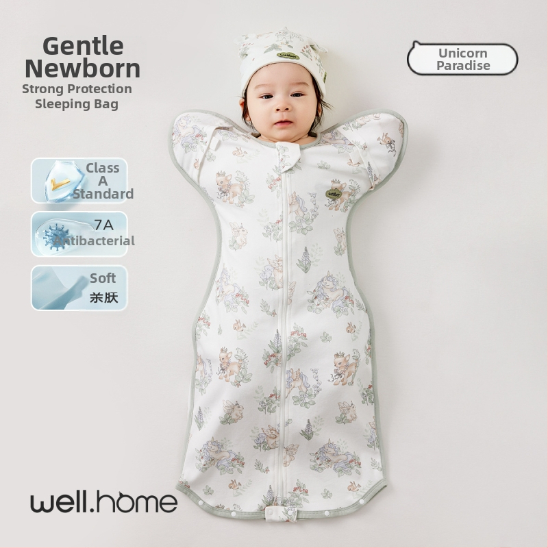 Sac de dormit bebe tip cocoon, nou-născuți 0–1 ani, bumbac, 80 cm, model cu animale