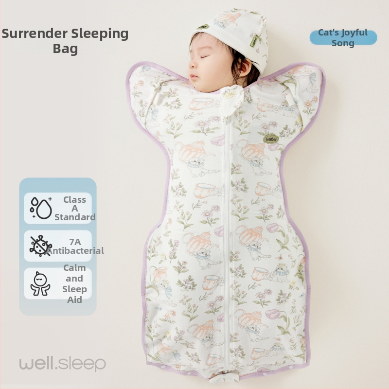 Sac de dormit bebe tip cocoon, nou-născuți 0–1 ani, bumbac, 80 cm, model cu animale