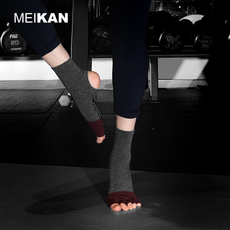 MEIKAN Ženske open-toe joga čarape, protuklizne, petoprstne, za pilates i fitness ples, 90–95% pamuk, pletene jednim iglom, 144 igle